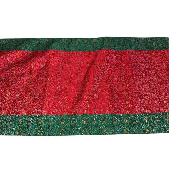Red Green Floral Brocade Table Runner 80" x 14 w/ Solid Green Backing Christmas - Picture 2 of 8